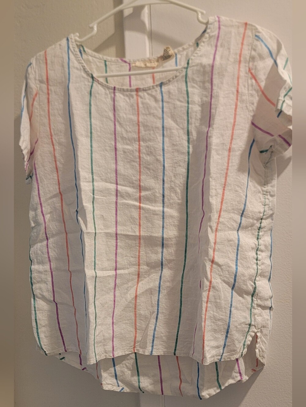 Christian Siriano White Linen Top with Colorful Stripes S